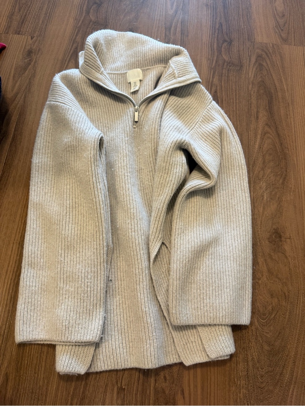 Light Taupe Half-Zip Ribbed Women's Sweater